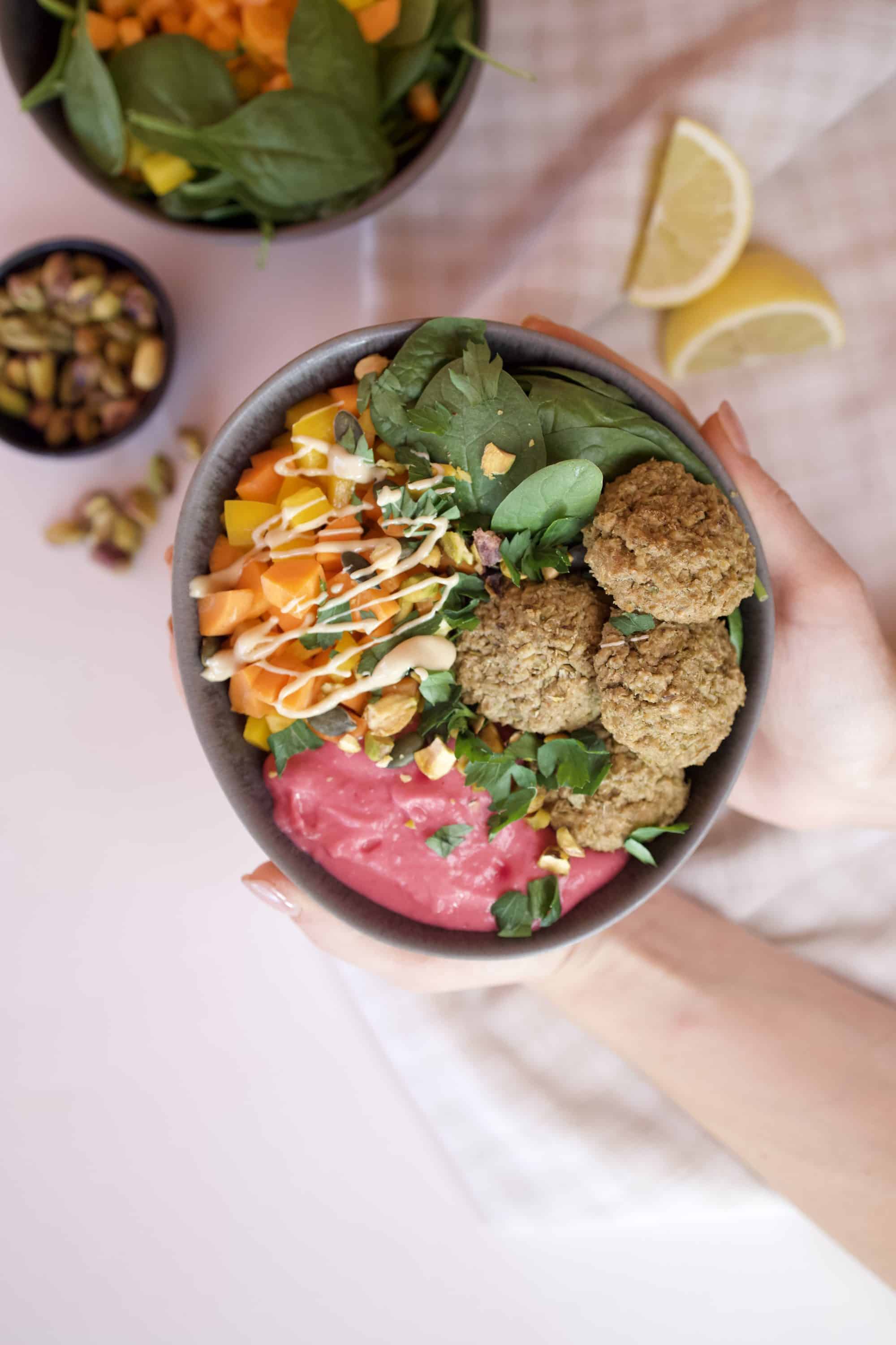 Broccoli Balls with Creamy Beetroot Puree